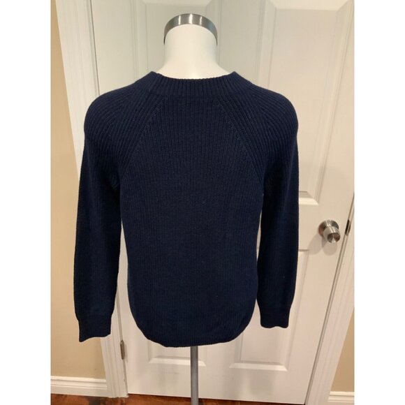 J. Crew Mercantile Navy Blue Knit High Neck Sweater W/ Red Plaid Bow, Size XS - Picture 5 of 6